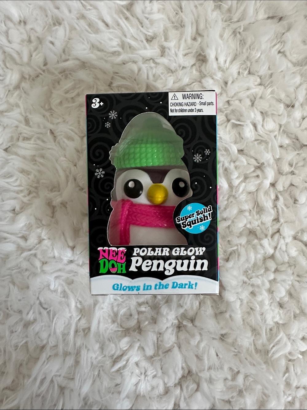 NeeDoh Polar Glow Penguin Plush Toy - Green Hat, Pink Scarf